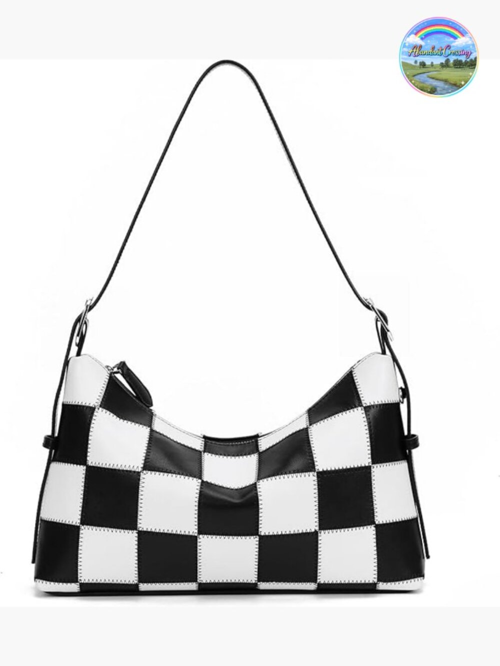 Checkered Shoulder Bag, Vegan Leather Crossbody Tote Purse